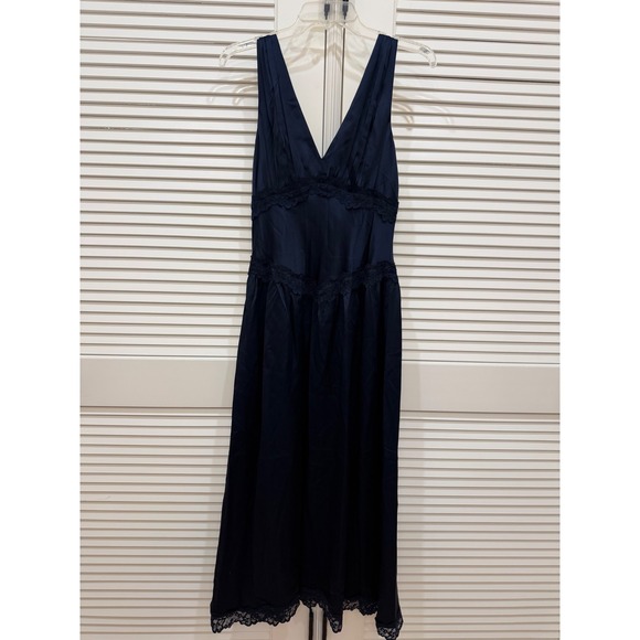 Reformation Stasia Navy Blue Silk Dress Brand New - Picture 6 of 7